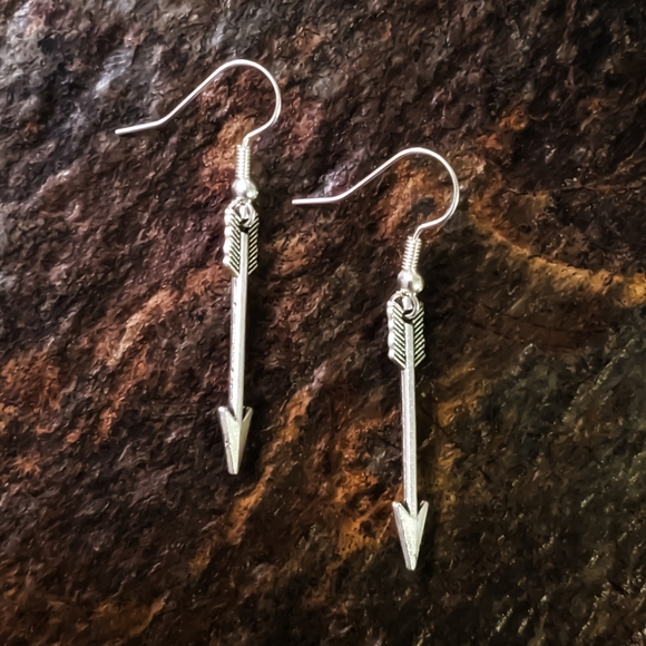 925 Sterling Silver Straight Arrow Earrings - Picture 3 of 3